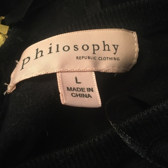 Philosophy black long sleeve top 3/4 back zipper size L - Picture 2 of 5